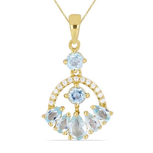 2.08 CT SKY BLUE TOPAZ GOLD PLATED STERLING SILVER PENDANTS WITH WHITE ZIRCON #VP020118